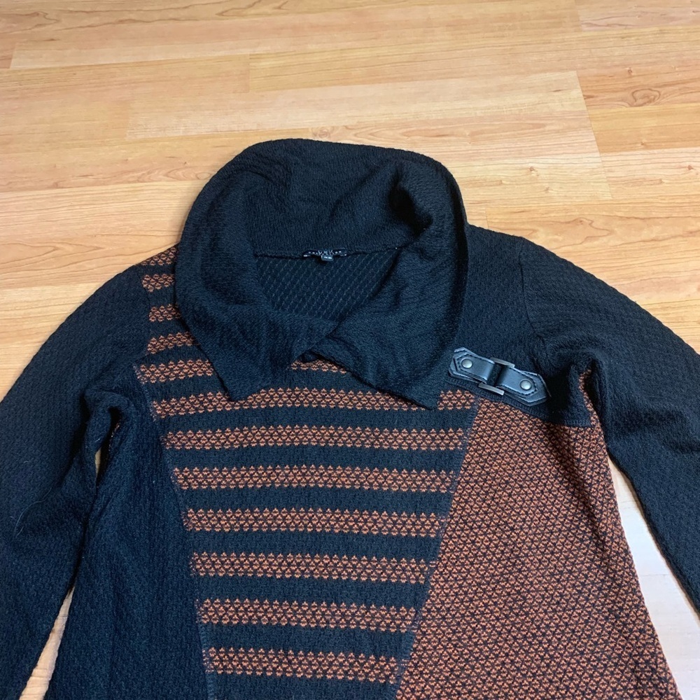 Vex Collection Geometric Mixed Media Sweater Dress Tunic Cowl Neck Sz 42 / L - Picture 2 of 10